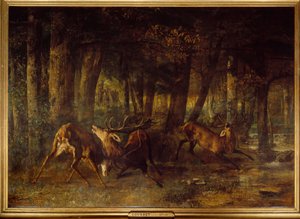 Tavaszi kerékvágás, szarvasharc. Gustave Courbet (1819-1877) festménye alkotó: Gustave Courbet