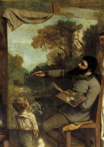 A festőműhely. Allegorie Reelle meghatározza művészi életem (és erkölcsi) hétéves szakaszát. A festőt ábrázoló részlet, amelyet a fiatalság ártatlanságát szimbolizáló gyermek csodálja. Gustave Courbet (1819-1877) festménye alkotó: Gustave Courbet
