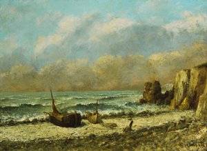 Két csónak a tengerparton, alkotó: Gustave Courbet