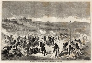 Gustave Dore (1832-1883) által rajzolt labdajáték a Choctaws indiánok között, a Mississippi régió törzsében, hogy szemléltesse Baudouin Mollhausen (1825-1905) Mississippi Csendes-óceáni útját 1853-54-ben. Metszet „” Le tour du monde, nouveau j alkotó: Gustave Dore
