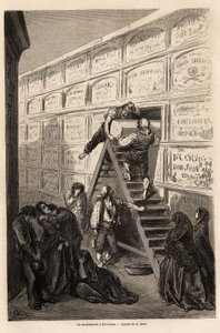 Temetés Barcelonában, Gustave Dore (1832-1883) rajza, hogy illusztrálja spanyolországi utazását C. Davillier-vel 1862-ben. Metszet a "" Le tour du monde "-be, szerkesztette Edouard Charton alkotó: Gustave Dore