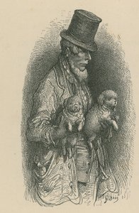 Egy férfi cilindert visel, miközben két kutyát tart a kezében alkotó: Gustave Dore