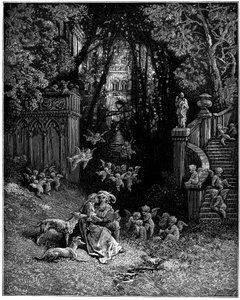 Alcina és Ruggiero boldog szerelmesekként, alkotó: Gustave Dore