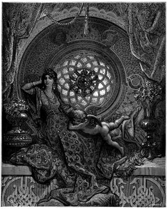 Alcina szépsége legyőzi Ruggiero minden aggodalmát alkotó: Gustave Dore