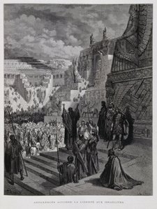 Artaxerxész szabadságot ad a zsidóknak Perzsiában, Illusztráció a Dore Bibliából. alkotó: Gustave Dore