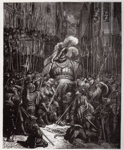 A hang kezdetén köszönetet mondott légiói minden hegesztőjének – illusztráció a „Gargantua és Pantagruel” című művéből, Francois Rabelais – metszet Gustave Dore (1832-1883) műve. alkotó: Gustave Dore