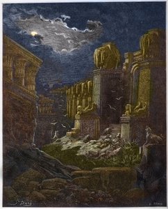Babilon romja – Babilon bukása – Babilon romokban (Szent János látomása) – Gravírozás Gustave Dore (1832-1883) „The Bible Illustree”-be – Metszet „A Dore Bibliából” alkotó: Gustave Dore