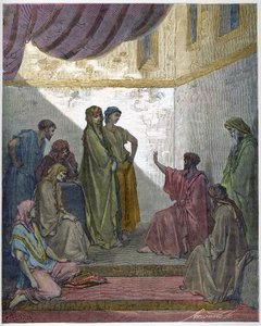 Százados Kornél megkeresztelkedése – Százados Kornéliusz elfogadja Jézus Krisztus hitét, és Szent Péter megkeresztelkedett. - Gravírozás Gustave Dore (1832-1883) „The Bible Illustree”-be - Metszet a „Dore Bibliából” alkotó: Gustave Dore
