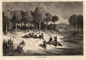 Carcagente Narancscsata, Gustave Dore (1832-1883) rajza, hogy illusztrálja spanyolországi utazását C.Davillier-vel 1862-ben. Metszet a „Le tour du monde”-ban, szerkesztette Edouard Charton alkotó: Gustave Dore