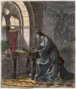 Montfort-i Bertrade (1070-1117) Franciaország királynője (I. Fülöp francia király felesége) Fontevrault-ban – Gustave Dore 19. századi metszete a „Franciaország nemzeti történelmének illusztrálásával a legvisszahúzódóbb időktől napjainkig” 1876-ban. Privat alkotó: Gustave Dore