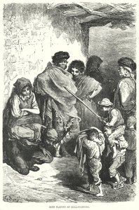 Bikaviadalon játszó fiúk (metszet) alkotó: Gustave Dore