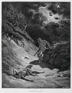 Káin megöli testvérét, Ábelt, illusztráció a Dore Bibliából. alkotó: Gustave Dore