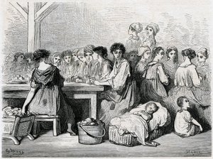 Sevillai szivarkák. Szivar, munkás, dohány gyártása. Gustave Dore rajza, amely Charles Davillier „” Voyage en Espagne” című művét illusztrálja alkotó: Gustave Dore