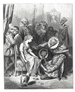 "Hamupipőke és az üvegpapucs", illusztráció a "Les Contes de Perrault"-ból, vésette Louis Henri Breviere (1797-1869), kiadó: J.Hetzel, 1862 alkotó: Gustave Dore