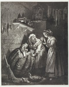 Hamupipőke keresztanyja és a sütőtök, vésette: Heliodore Joseph Pisan (1822-90) 1868 körül alkotó: Gustave Dore