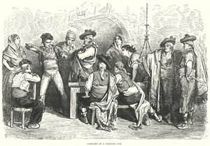 Társaság egy spanyol fogadóban (metszet) alkotó: Gustave Dore