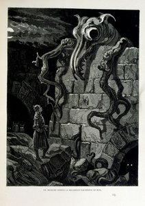 Croque-Mitaine; 1863-as illusztráció, Gustave Dore (1832-1883); Francia művész, grafikus, illusztrátor. Croque-Mitaine (A bogeyman) egy rosszindulatú karakter, amelyet a gyerekeknek mutattak be, hogy megijessze őket, és ezáltal bölcsebbé tegye őket. alkotó: Gustave Dore