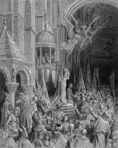 Dandolo a keresztes hadjáratot prédikálja a velencei Szent Márk templomban – Gustave Doré metszet alkotó: Gustave Dore