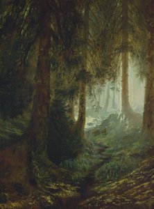 Szarvas erdei tájban alkotó: Gustave Dore