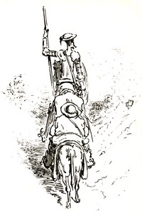 Don Quijote a lován, mögötte Sancho a szamarán. alkotó: Gustave Dore
