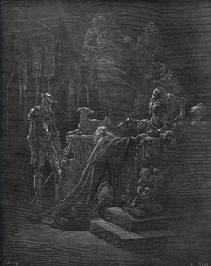 Don Quijote, Montesinos és Durandarte, Montesinos barlangjában - Miguel Cervantes (1547-1616) „Don Quijote de la Mancha” című művéből (Don Quijote) - Fametszet Gustave Dore rajza alapján alkotó: Gustave Dore