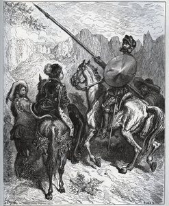 Don Quijote elfogadja a Dorothe-Micomicon hercegnő által javasolt küldetést – Miguel Cervantes „Don Quijote de la Mancha” című művéből alkotó: Gustave Dore
