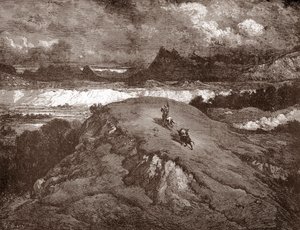 Don Quijote és Sancho Panza közeledik a sierra morenához Gustave Dore (1832-1883) metszete Miguel de Cervantes (1547-1616) „L