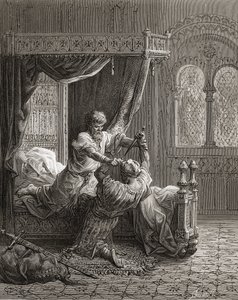 Az angol I. Edward (1239-1307) 1272 júniusában megöli a maga bérgyilkosát, a „Bibliotheque des Croisades” illusztrációja J-F. Michaud, 1877 alkotó: Gustave Dore
