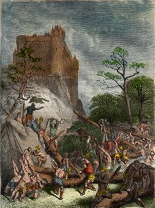 Feodalite a középkorban: Az Úrnak dolgozó jobbágyok – Gustave Dore metszete a 19. századból „” Franciaország nemzeti történelme a legrégibb időktől napjainkig illusztrálva” 1876 - Magángyűjtemény alkotó: Gustave Dore