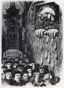 Gargantua gyászolja feleségét - Gargantua gyászolja feleségét - illusztráció a "Gargantua és Pantagruel" című művéből, Francois Rabelais - metszet: Gustave Dore (1832-1883) alkotó: Gustave Dore