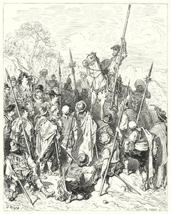 Gustave Dore Don Quijote: "A fegyverek törvényei szerint valóban megsértitek magatokat, ha sértettnek gondoljátok magatokat" (metszet) alkotó: Gustave Dore