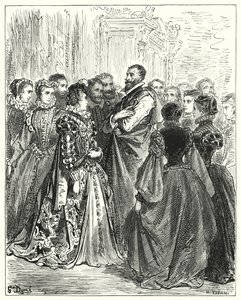 Gustave Dore Don Quijote: "Don Antonio felesége több barátját meghívta egy bálba, hogy megtisztelje vendégét" (metszet) alkotó: Gustave Dore