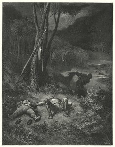 Gustave Dore Don Quijote: "Gines, akitől idegen volt a hála és az emberiesség, elhatározta, hogy Sancho seggével ellovagol" (metszet) alkotó: Gustave Dore