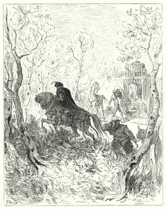 Gustave Dore Don Quijote: „Közvetlenül a ketrec ajtaja elé lépett” (metszet) alkotó: Gustave Dore