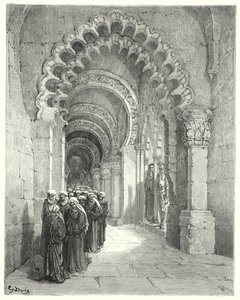 Gustave Dore Don Quijote: "Láttam a legszebb lányok gyászos menetét, csupa feketében" (metszet) alkotó: Gustave Dore