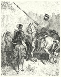 Gustave Dore Don Quijote: „Most, hölgyem – mondta Don Quijote –, hadd könyörögjek nagyságodhoz, mondja meg, melyik utat kell mennünk, hogy szolgálatot tegyek” (metszet) alkotó: Gustave Dore