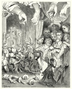 Gustave Dore Don Quijote: „Nézze meg, milyen hatalmas csillogó lovas társaság özönlik ki a városból a keresztény szerelmesek üldözésére” (metszet) alkotó: Gustave Dore