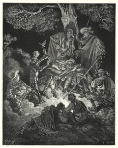 Gustave Dore Don Quijote: "Ó, boldog kor" - kiáltott fel -, amelyet első szüleink az arany korának neveztek! (metszés) alkotó: Gustave Dore