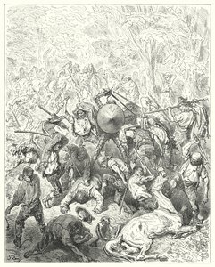 Gustave Dore Don Quijote: "A janguesiek a karjaikhoz és a falkáikhoz ragadták magukat" (metszet) alkotó: Gustave Dore