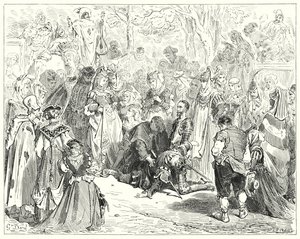 Gustave Dore Don Quijote: "A szegény szűz reszketve és rémülten, szó nélkül odament szegény Basilhoz" (metszet) alkotó: Gustave Dore