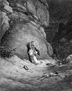 Hágár és Izmael, Doré metszete. - Biblia alkotó: Gustave Dore