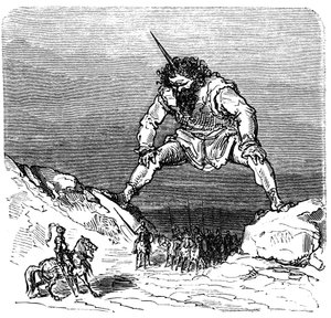 Gustave Dore (1832-1883) illusztrációja Ernest Lepine "La legende de Croquemitaine" című könyvéhez (1863) - Egy óriás, aki Gulliverre emlékeztet - alkotó: Gustave Dore