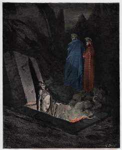 Inferno, 10. ének: Farinata degli Uberti megszólítja Dantét, illusztráció Dante Alighieri "Isteni színjátékából", 1885 alkotó: Gustave Dore