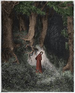 Inferno, 1. ének: Dante a vad erdőben, illusztráció Dante Alighieri "Isteni színjátékából", 1885