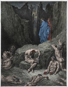Inferno, 29. ének: Vergilius megrója Dante kíváncsiságát, illusztráció Dante Alighieri "Isteni színjátékából", 1885 alkotó: Gustave Dore