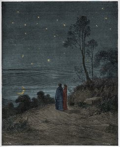 Inferno, 2. ének: Az első éjszaka sötétedő ege, illusztráció Dante Alighieri "Isteni színjátékából", 1885 alkotó: Gustave Dore