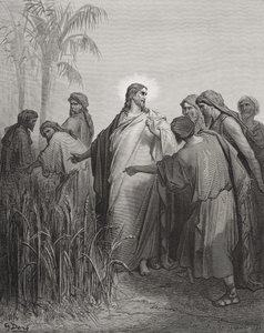 Jézus és tanítványai a kukoricatáblán, illusztráció Dore „The Holy Bible” című könyvéből, Pannemaker metszete, 1866 alkotó: Gustave Dore