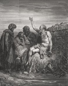 Jób és barátai, Jób 6:1-4, illusztráció Dore „The Holy Bible” című művéből, J. Regnier metszete, 1866 alkotó: Gustave Dore