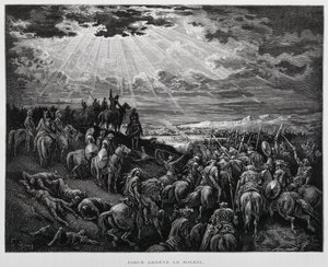 Joshua megállítja a napot, Illusztráció a Dore Bibliából alkotó: Gustave Dore