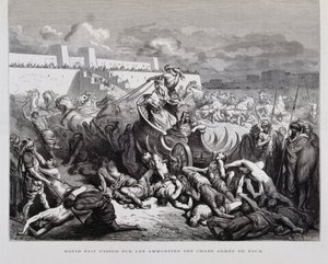 Dávid király megbünteti az ammonitákat, illusztráció a Dore Bibliából. alkotó: Gustave Dore